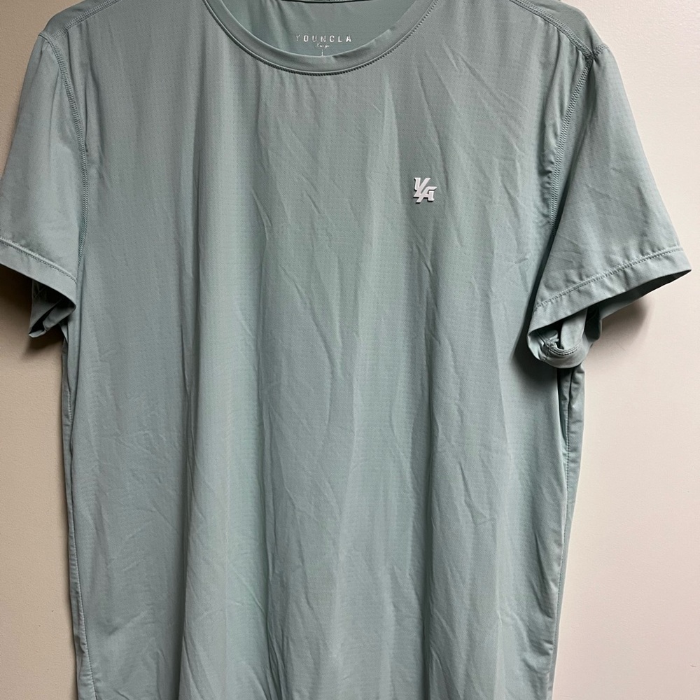 Sea Foam Green Short Sleeve Crew Neck performance top by YoungLa